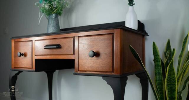 Antique Mahogany Queen Anne Writing Desk Black Accents - image 1