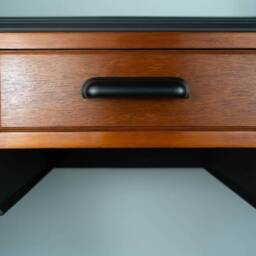Antique Mahogany Queen Anne Writing Desk Black Accents - thumbnail 3