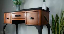 Antique Mahogany Queen Anne Writing Desk Black Accents