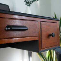 Antique Mahogany Queen Anne Writing Desk Black Accents - thumbnail 4