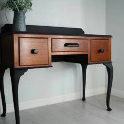 Antique Mahogany Queen Anne Writing Desk Black Accents - thumbnail 2
