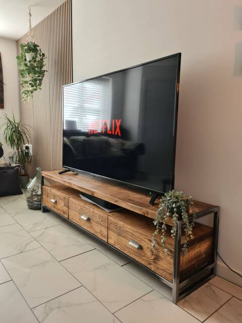 Handmade Rustic Tv Stand, Industrial Media Cabinet With Metal Frame