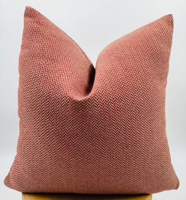 Woven Herringbone Pillow Cover, Red & White Chenille Euro Sham - 20x20 - image 1