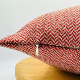 Woven Herringbone Pillow Cover, Red & White Chenille Euro Sham - 20x20 - thumbnail 2