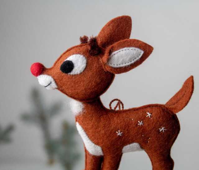 Christmas Tree Decoration. Rudolph The Red-Nosed Reindeer. Art Toy. Ornament. Xmas Handmade Felt Toy - image 1
