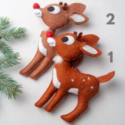 Christmas Tree Decoration. Rudolph The Red-Nosed Reindeer. Art Toy. Ornament. Xmas Handmade Felt Toy - thumbnail 2
