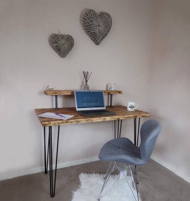 Wooden Desk - Home Rustic Hairpin Industrial Office Computer Monitor Stand Table - image 1