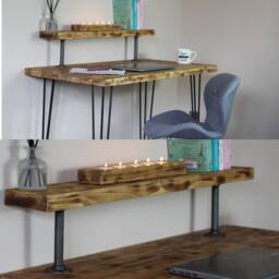 Wooden Desk - Home Rustic Hairpin Industrial Office Computer Monitor Stand Table - thumbnail 3