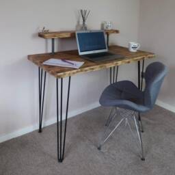 Wooden Desk - Home Rustic Hairpin Industrial Office Computer Monitor Stand Table - thumbnail 2
