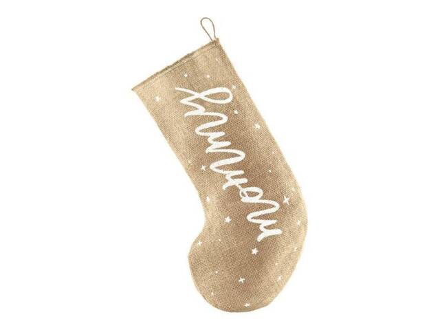 Christmas Socking - Jute Mommy Stocking Natural Brown Hessian Gift Bags Rustic Holiday Decor - image 1