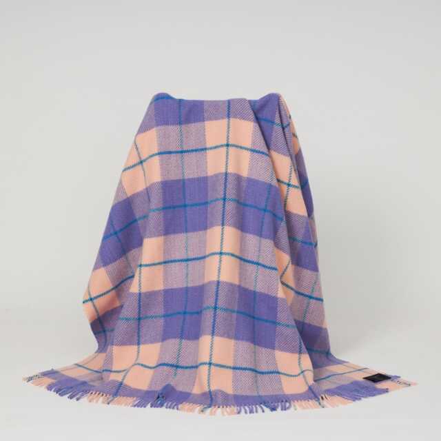 Irish Plaid 100% Wool Throw - Purple/Peach Handcrafted One Size - image 1