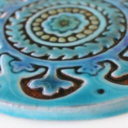Wall Decor With Suzani Design For Lounge, Ceramic Tile, Hanging Exterior Decor, Floral Design, #1 Circular 15cm Turquoise - thumbnail 2