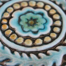 Wall Decor With Suzani Design For Lounge, Ceramic Tile, Hanging Exterior Decor, Floral Design, #1 Circular 15cm Turquoise - thumbnail 3