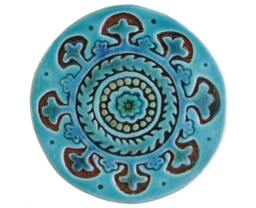 Wall Decor With Suzani Design For Lounge, Ceramic Tile, Hanging Exterior Decor, Floral Design, #1 Circular 15cm Turquoise
