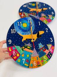 Hand-Painted Stained Glass Dachshund Clock, Whimsical Dog Wall Decor - thumbnail 1