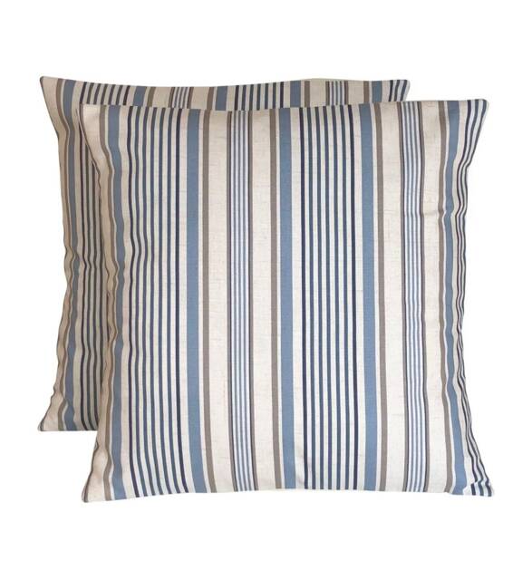 "Blue Striped Cushion Covers Belle Chambray Cotton, Set Of 2 - 16""-24" - image 1