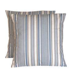 "Blue Striped Cushion Covers Belle Chambray Cotton, Set Of 2 - 16""-24" - thumbnail 1