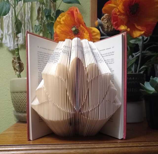 Lotus Flower Folded Book Art Boho Gift Idea Handmade With Floral Theme Zen Studio Decor For Library Or - image 1