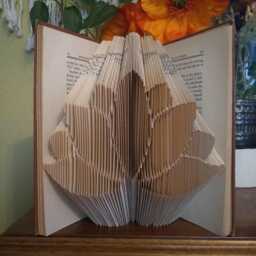 Lotus Flower Folded Book Art Boho Gift Idea Handmade With Floral Theme Zen Studio Decor For Library Or - thumbnail 3