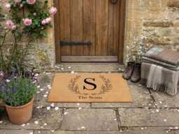 Initial Letter Laurel Wreath - Custom Monogram Family Name Doormat - thumbnail 1