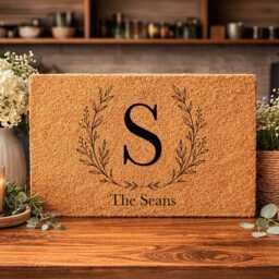 Initial Letter Laurel Wreath - Custom Monogram Family Name Doormat - thumbnail 2