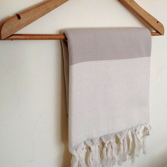 Handwoven Turkish Cotton Towel Beige Peshtemal With Tassels - image 1