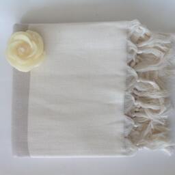 Handwoven Turkish Cotton Towel Beige Peshtemal With Tassels - thumbnail 2