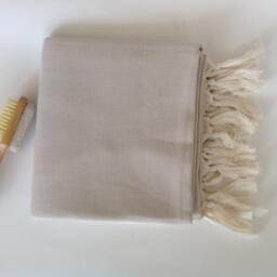 Handwoven Turkish Cotton Towel Beige Peshtemal With Tassels - thumbnail 3