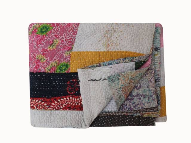 Handmade Vintage Kantha Quilt Recycled Boho Throw Blanket - 56 X 80 Inches - image 1
