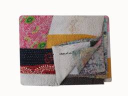 Handmade Vintage Kantha Quilt Recycled Boho Throw Blanket - 56 X 80 Inches - thumbnail 1
