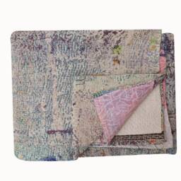 Handmade Vintage Kantha Quilt Recycled Boho Throw Blanket - 56 X 80 Inches - thumbnail 2