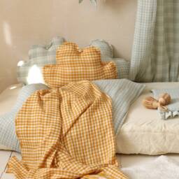 Mint Cloud Pillow Green Checkered Muslin Kids Cushion - thumbnail 2