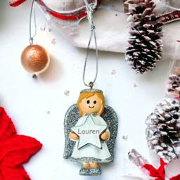 Personalised Cute Silver Girl Angel Christmas Tree Decoration With Name - Bauble Ornament - thumbnail 2