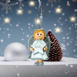 Personalised Cute Silver Girl Angel Christmas Tree Decoration With Name - Bauble Ornament - thumbnail 1