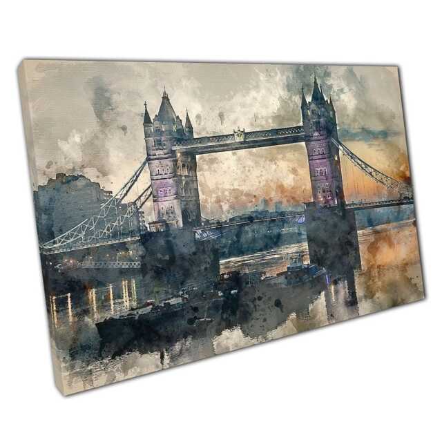 London Tower Bridge Watercolor Canvas Print Stunning Thames River Art For Home & Office Decor - image 1