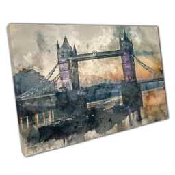 London Tower Bridge Watercolor Canvas Print Stunning Thames River Art For Home & Office Decor - thumbnail 1