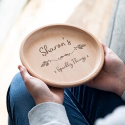 Personalised Wooden Jewellery Tray Engraved Beech Wood Dish Round Or Square - Lc552