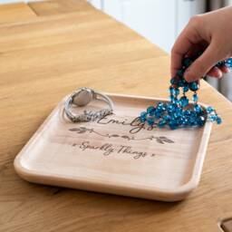 Personalised Wooden Jewellery Tray Engraved Beech Wood Dish Round Or Square - Lc552 - thumbnail 2