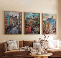 Set Of 3 Edinburgh Posters, Scotland Travel Prints, Wall Art Set, Historic City Poster Home Decor Gift Idea - thumbnail 1