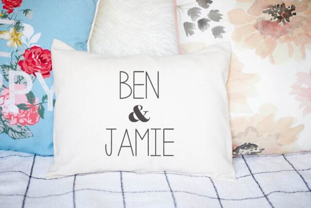 Cotton Anniversary, 2nd Personalized Christmas, Xmas, Couples Gift, Ampersand, Newlywed Pillow, Anniversary Pillow -M+S - image 1