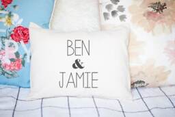 Cotton Anniversary, 2nd Personalized Christmas, Xmas, Couples Gift, Ampersand, Newlywed Pillow, Anniversary Pillow -M+S - thumbnail 1