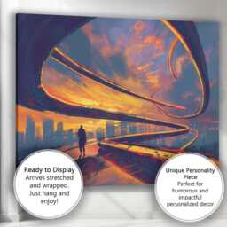 Futuristic Neon City Skyline Abstract Architecture Canvas Wall Art Print Decor Picture Ready To Hang - thumbnail 3