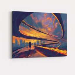 Futuristic Neon City Skyline Abstract Architecture Canvas Wall Art Print Decor Picture Ready To Hang - thumbnail 4