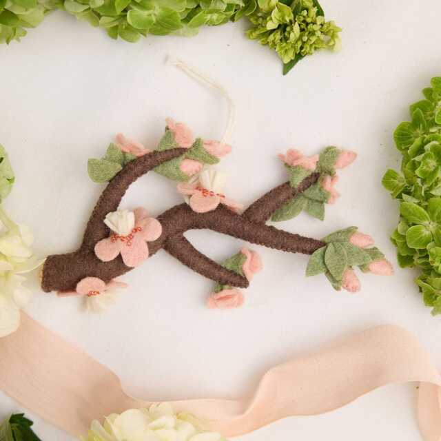 Sakura Cherry Blossoms Branch Ornament, Handmade Felt Spring Decor, Japanese Flower Keepsake, Soft Floral Tree Gift Ornament - image 1