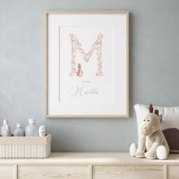 Personalized Baby Girl Birth Stats Print Floral Letter Nursery Decor - thumbnail 3