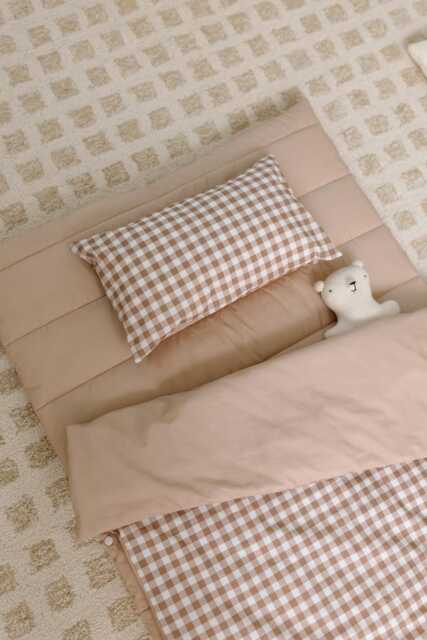 Organic Portable Bedding Set For Kids I Brown Gingham Bedroom Gender Neutral Personalized Daycare Nap Mat - image 1