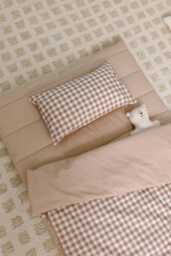 Organic Portable Bedding Set For Kids I Brown Gingham Bedroom Gender Neutral Personalized Daycare Nap Mat - thumbnail 1