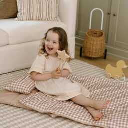 Organic Portable Bedding Set For Kids I Brown Gingham Bedroom Gender Neutral Personalized Daycare Nap Mat - thumbnail 3