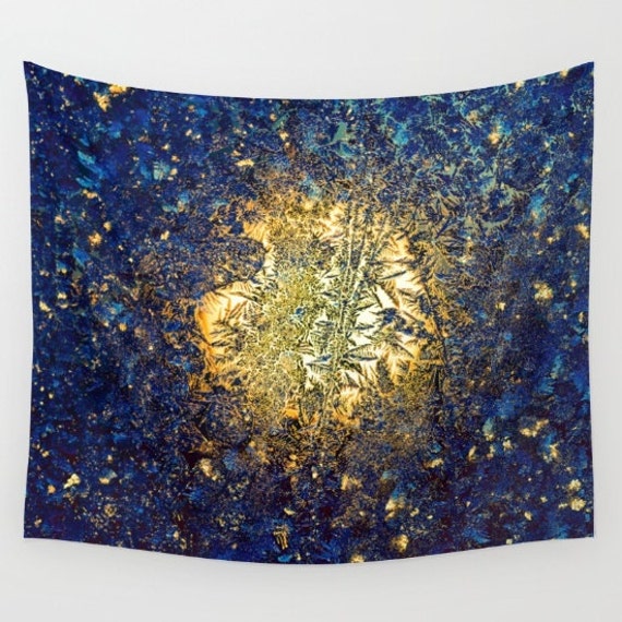 Abstract Tapestry, Blue Crystals & Gold, Wall Tapestry, Ice Sun Wall Tapestry, Abstract Decor - image 1