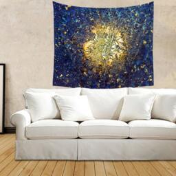 Abstract Tapestry, Blue Crystals & Gold, Wall Tapestry, Ice Sun Wall Tapestry, Abstract Decor - thumbnail 2